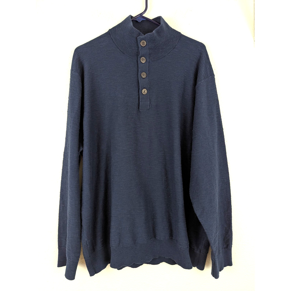 New Alesbury sz XXL Knit Sweater mock neck button long sleeves blue men 3220
